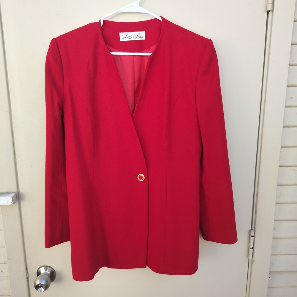 Lilli Ann‎ Vintage Red Blazer Womens Single Button Long Sleeve Career Jacket